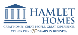 Hamlet Homes logo with tagline and text line celebrating 30 years in business.